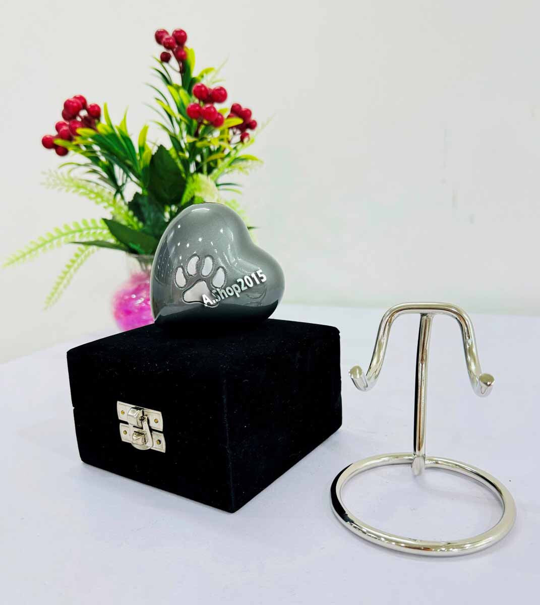 Classic Heart Shaped Grey Foot Print Keepsake Urn, Aluminum Urns for Human Ashes