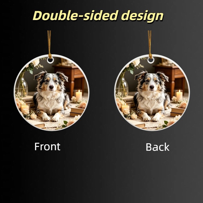 Round Double Sided Ceramic Pet Memorial Gift Personalized Pet Name & Picture