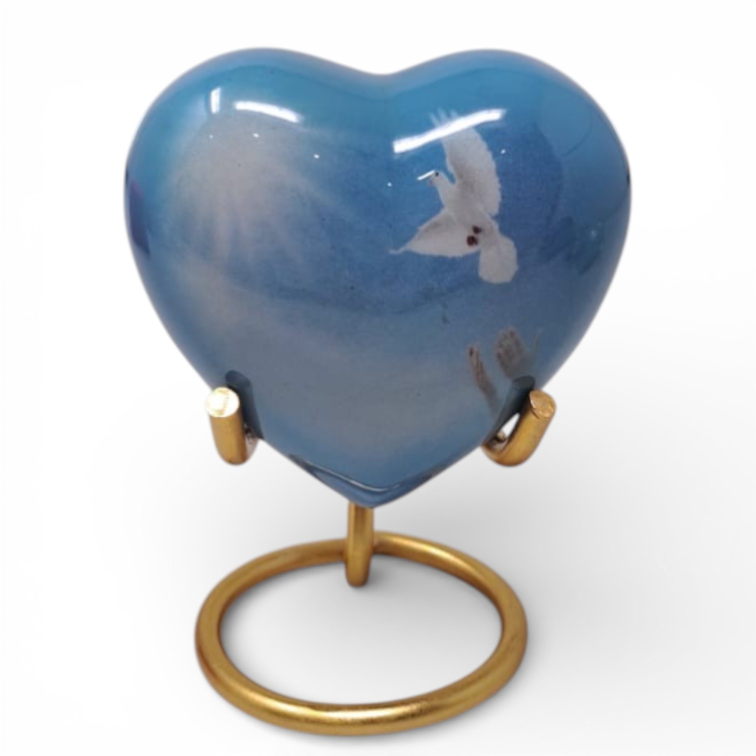 Blue Heart Keepsake Urn for Ashes 3 CI Mini Memorial Urn 2.9″ w/ Stand & Velvet