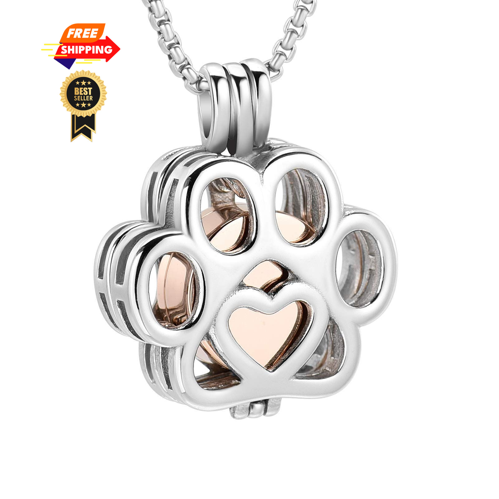 Oinsi Pet Cremation Jewelry For Ashes Dog/Cat 0.78*0.86, Silver-Rose gold