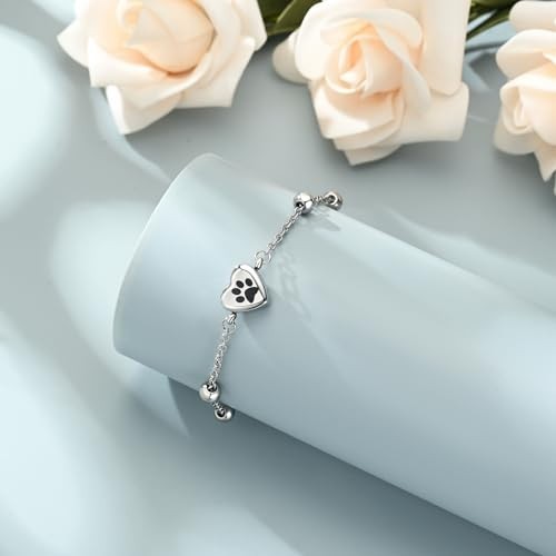 Adjustable Pet Cremation Bracelet for Ashes – Paw Print Memorial Jewelry for Men