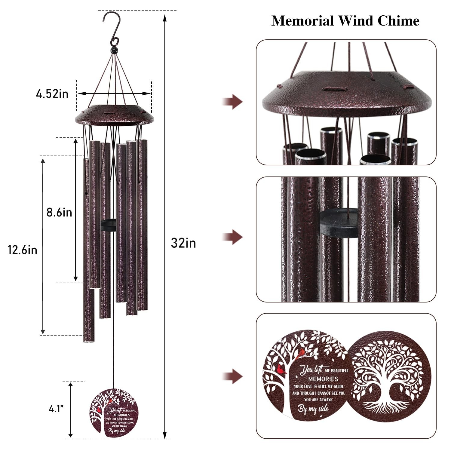 Memorial Gifts for Loss of Mom/Dad – 32″ Cardinal Sympathy Wind Chimes with T…