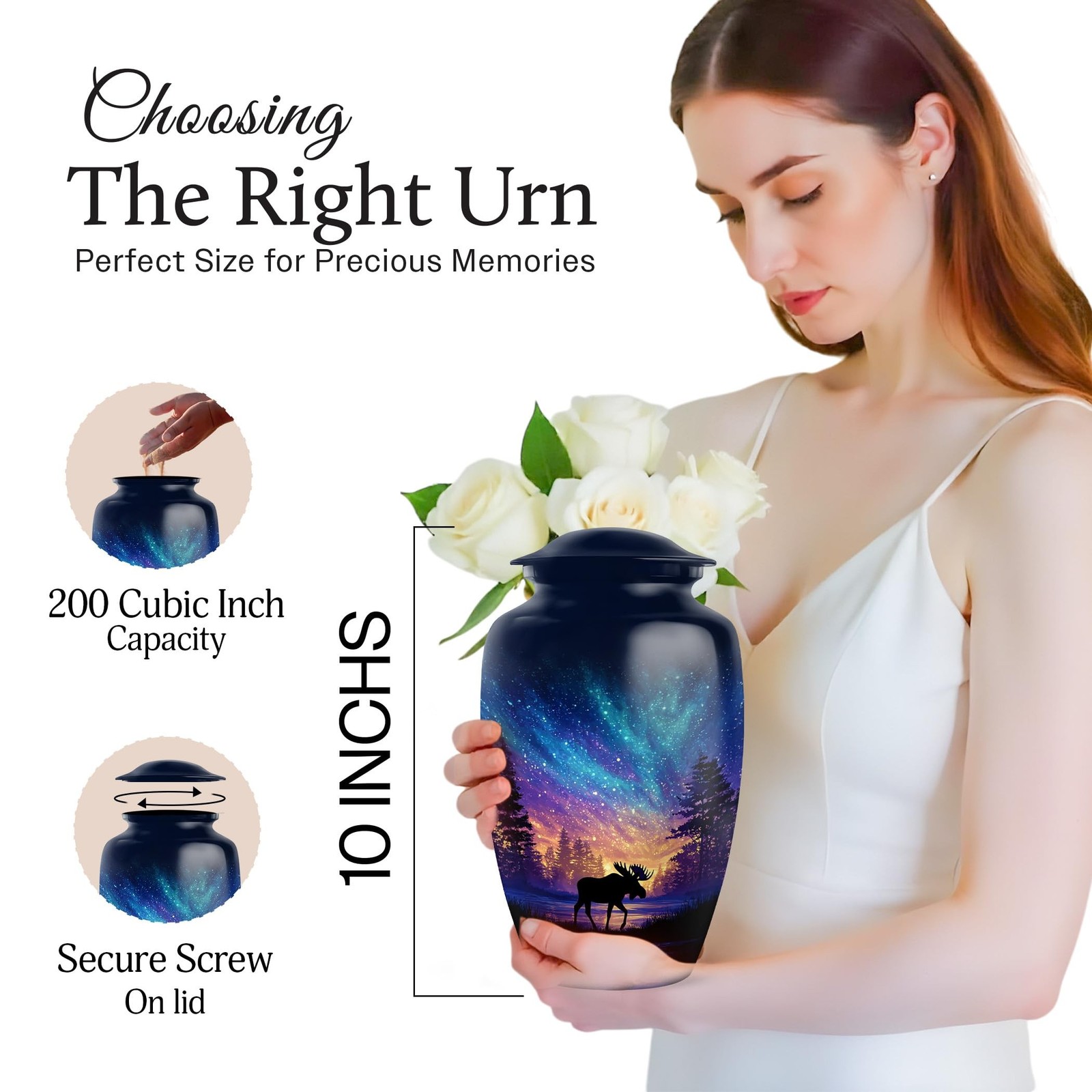 Moose Urns – 200 Cubic Inches – Large Funeral Blue Urn for Human Ashes Male &…