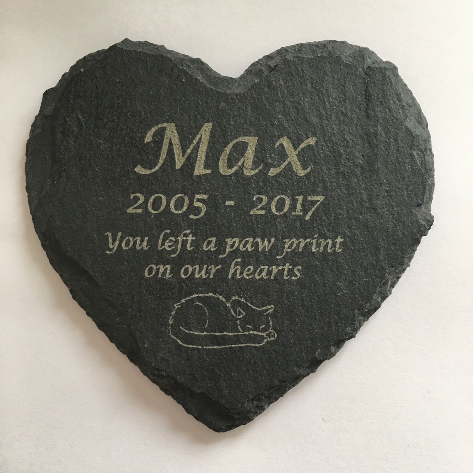 Personalised Engraved Slate Stone Heart Pet Memorial Grave Marker Plaque Cat