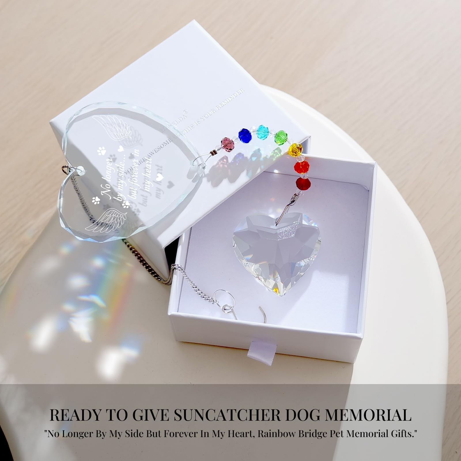 Pet Memorial Gifts for Dogs Cats – No Longer by My Side Crystal Suncatcher wi…