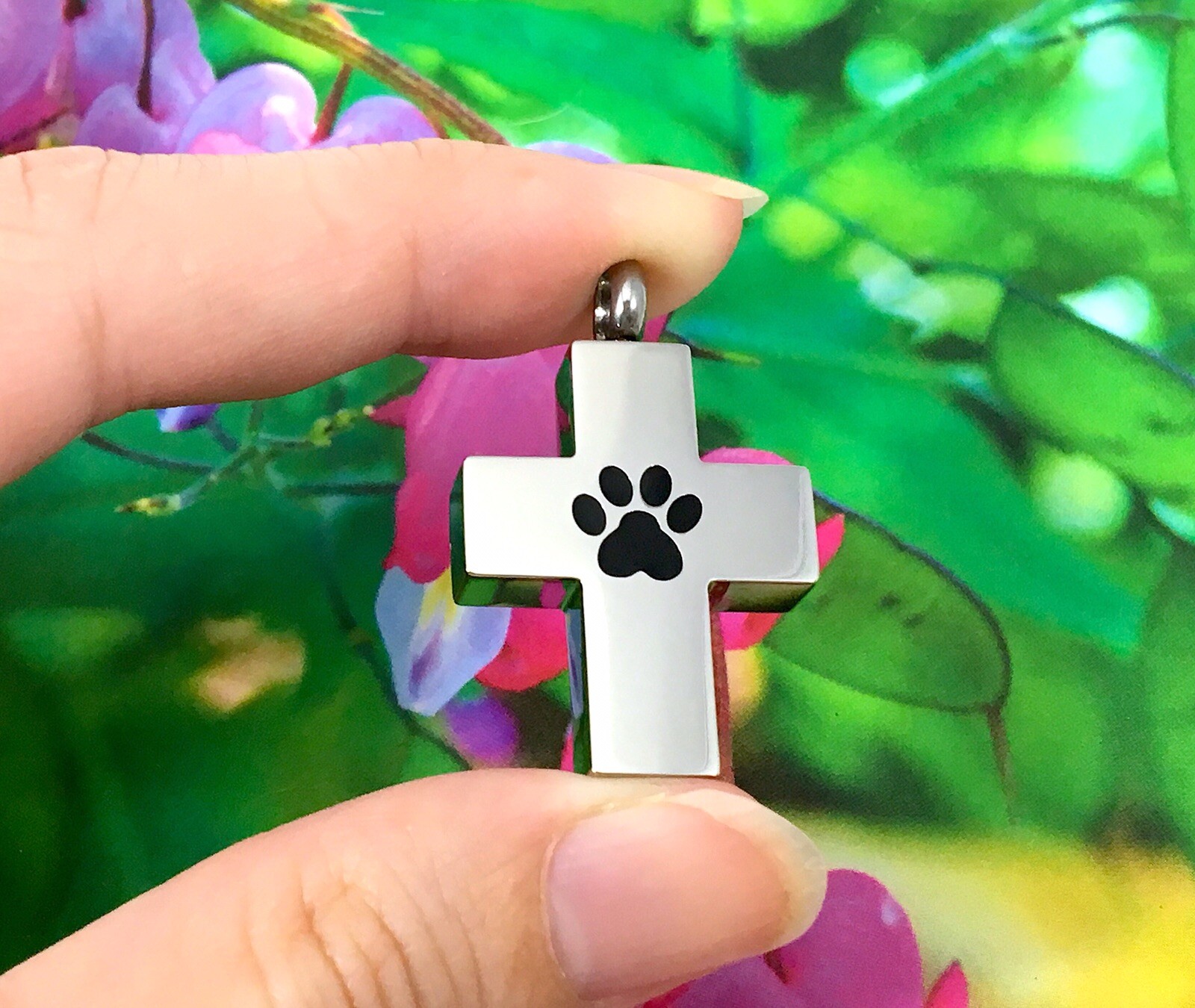 Cross Pet Cremation Necklace Chain Jewelry Pendant Urn Angel Paw Print Dog Cat