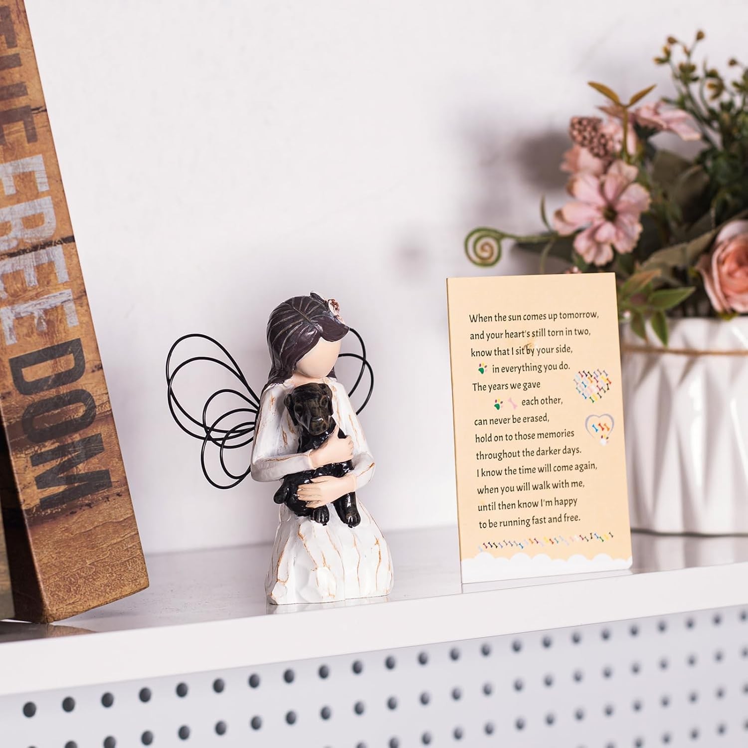 Dog Memorial Gift, Angel Statue Condolence Gift (Black)