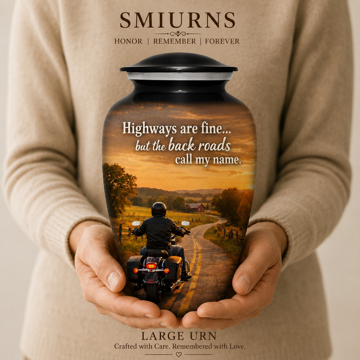 Motorcycle Cremation Urn for Human Ashes Adult Male Back Roads Rider 190 Cu In