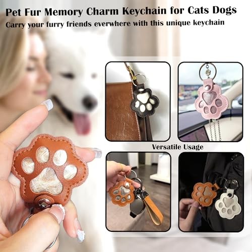 Pet Fur Keepsake Dog Hair Keychain Leather Paw Charm Key Chain Pet Dark Coffee