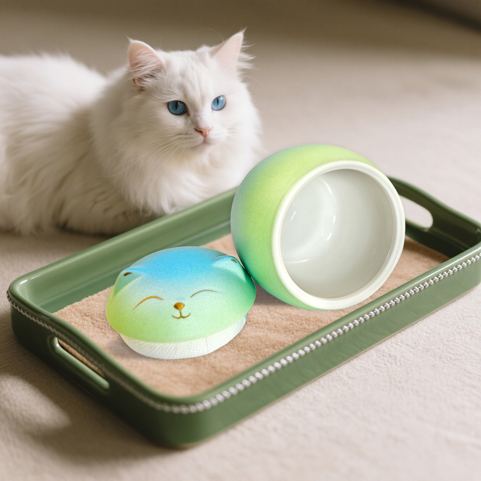 Smiley Cat Shaped Pet Urn Blue-Green Gradient For Small Dog And Cat Ashes(M)