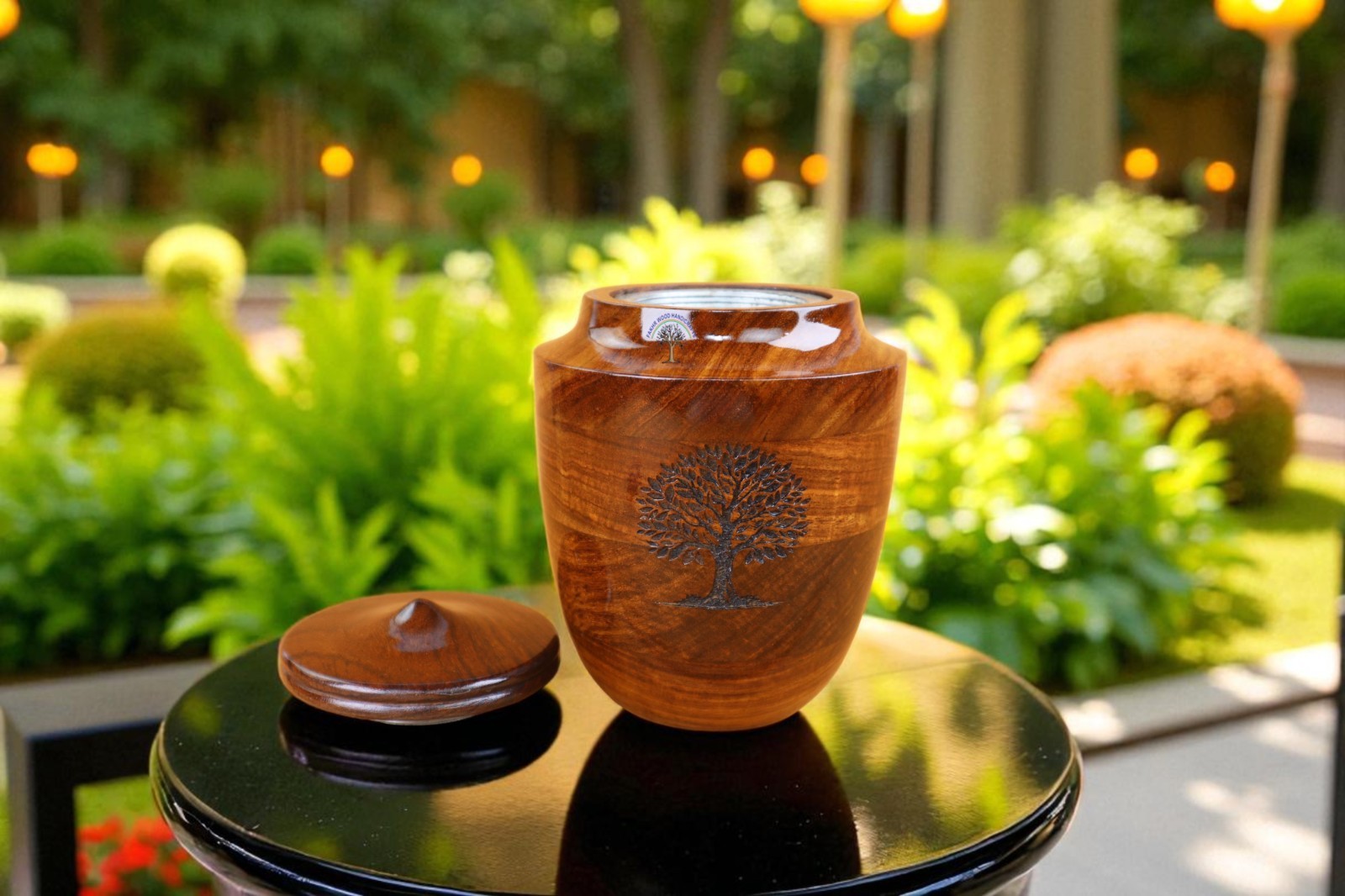 Handcrafted Rosewood Cremation Urn – Tree of Life Engraved Wooden Funeral Urn