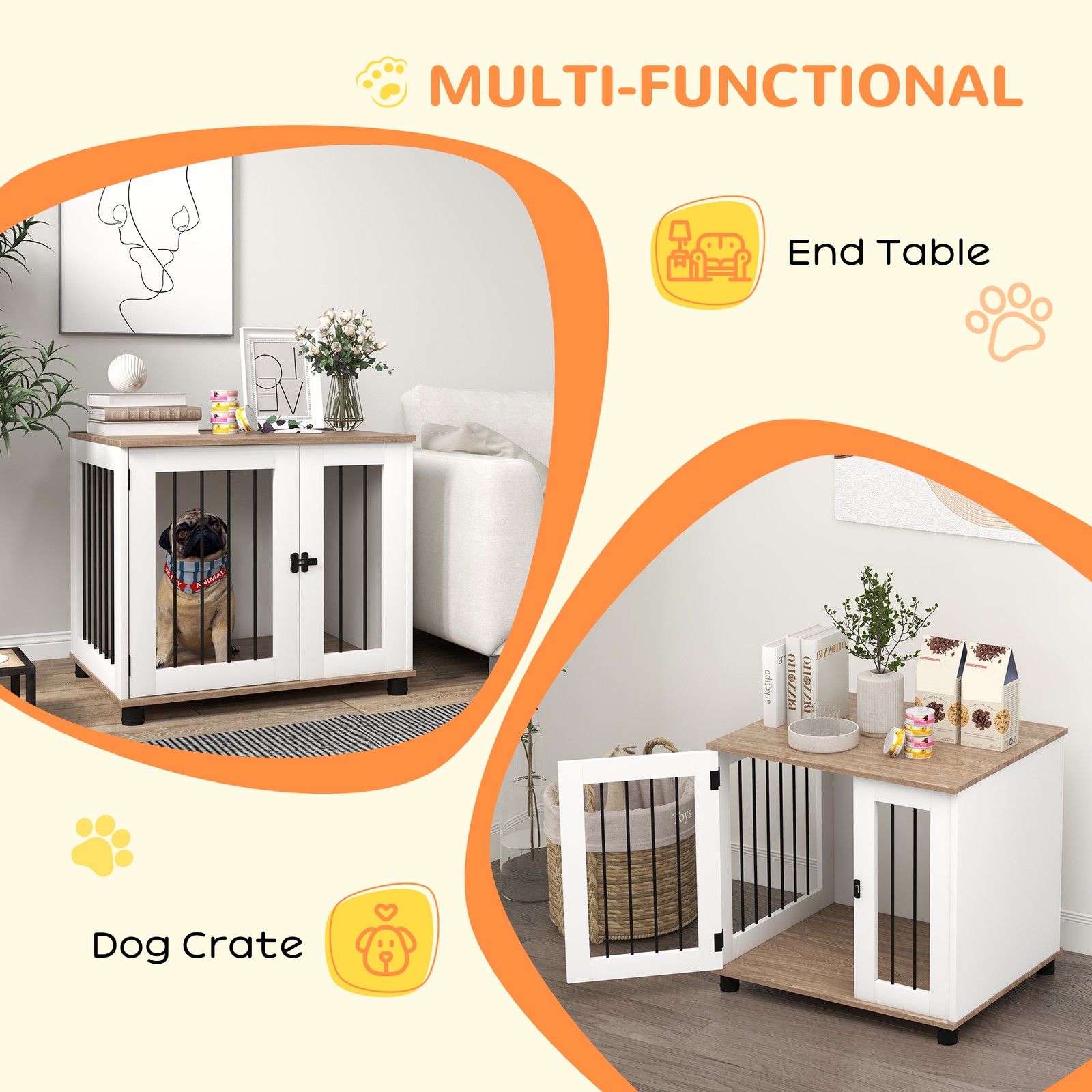Dog Kennel Furniture Side End Table Indoor with Lockable Door, for Small and Med