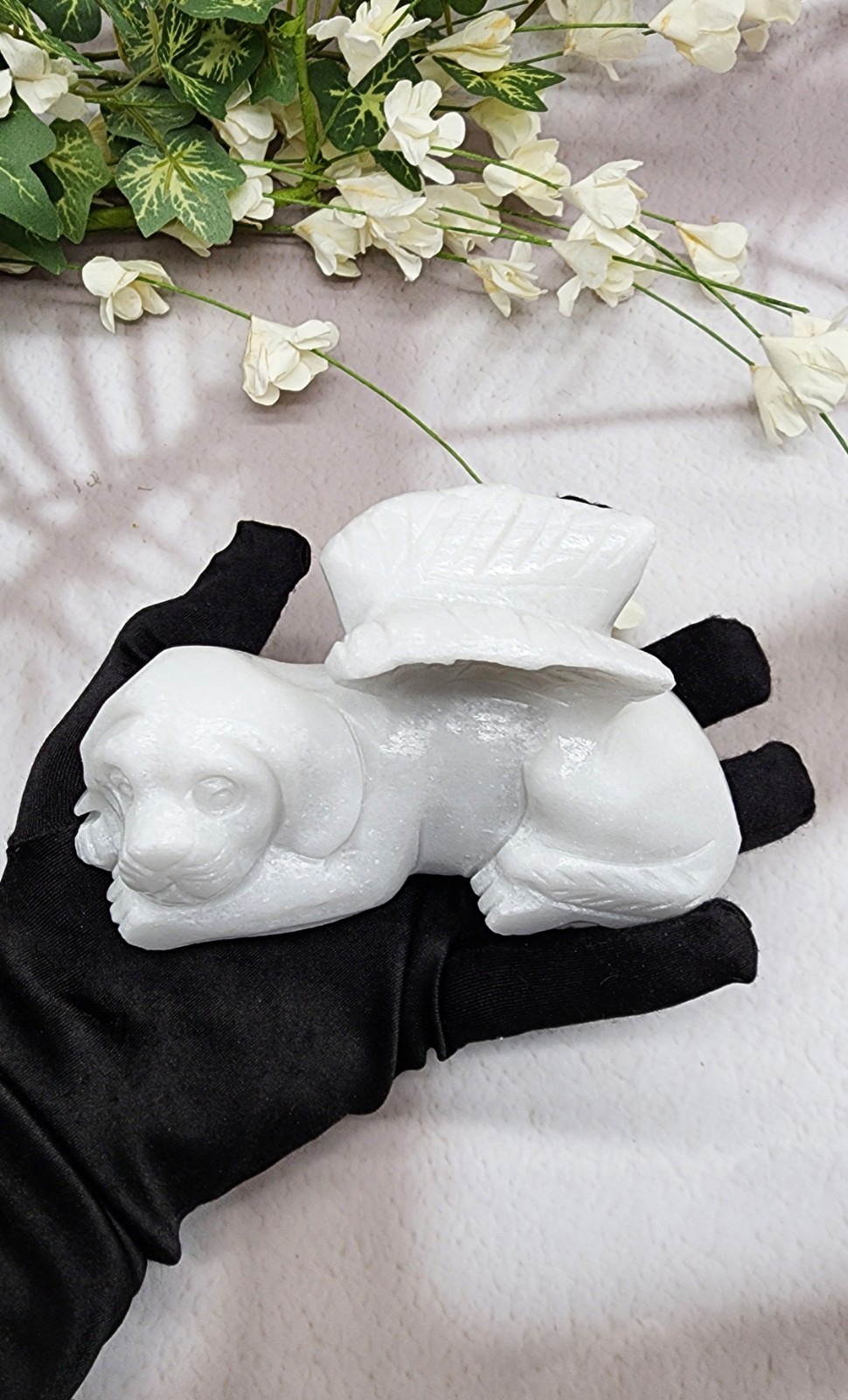 White Jade, Winged Angel Dog, Pet Memorial, Pet Loss Gift, Gemstone Carving