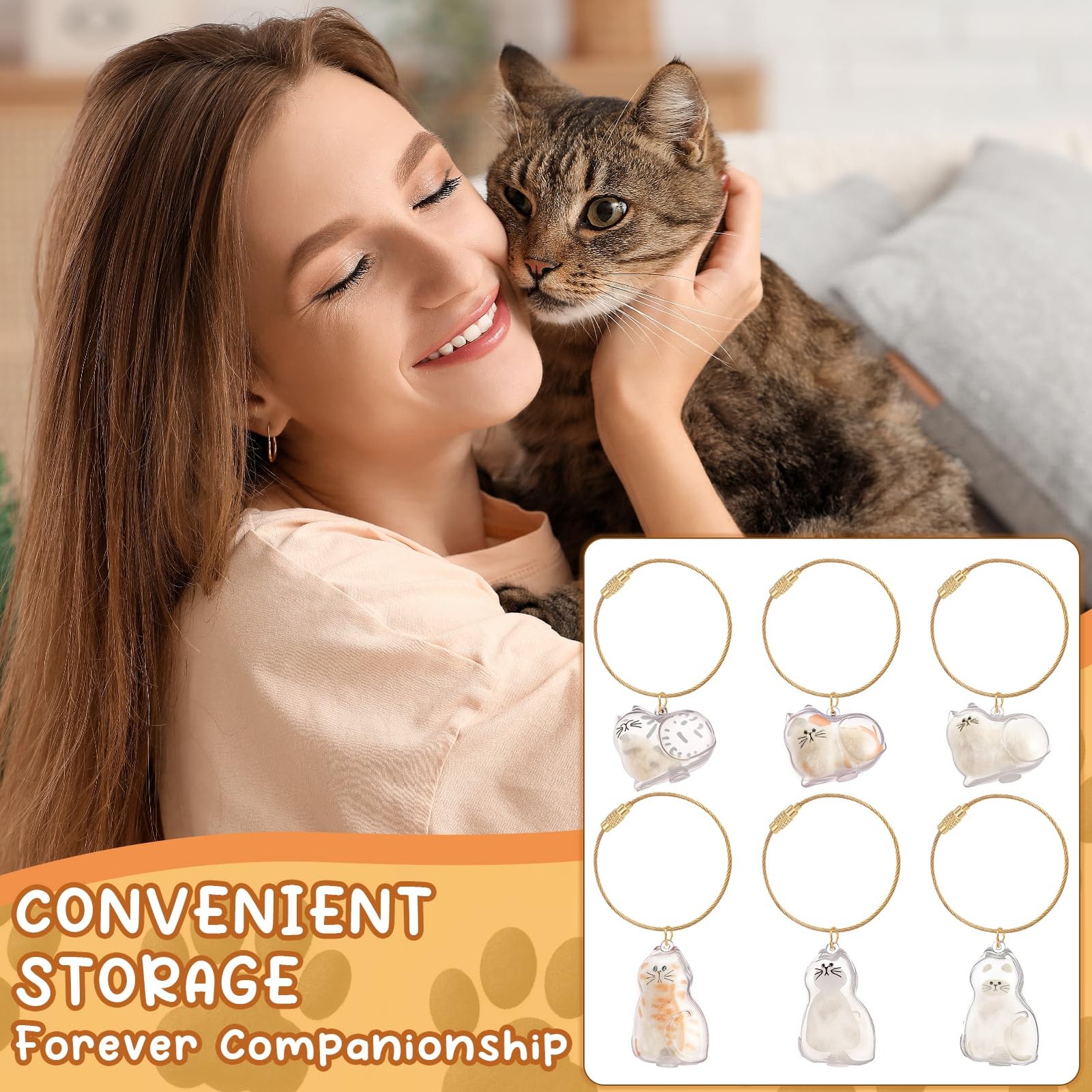 Guiqulai 6pcs Cat Hair Storage Keychain, Memorial Pendant One Size, White