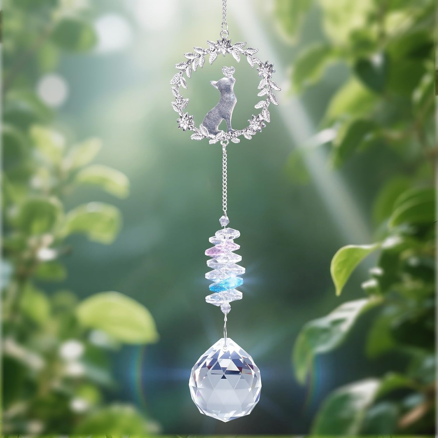 Pet Memorial Suncatcher – 3D Wreath & Crystal Prism, With Card and Gift Box