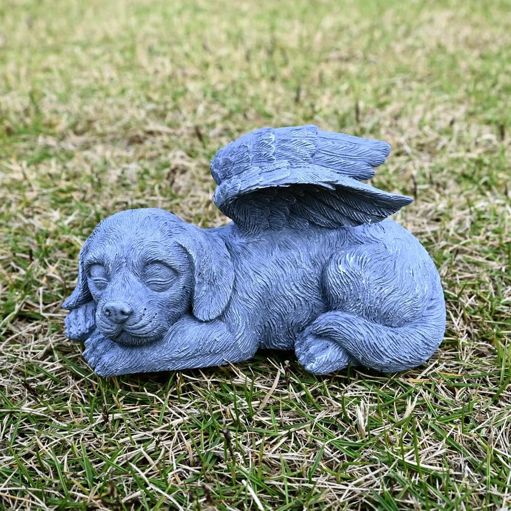 Angel Dog Memorial Stones Statue Memorial Wind Chimes outside Loving Heart Sympa