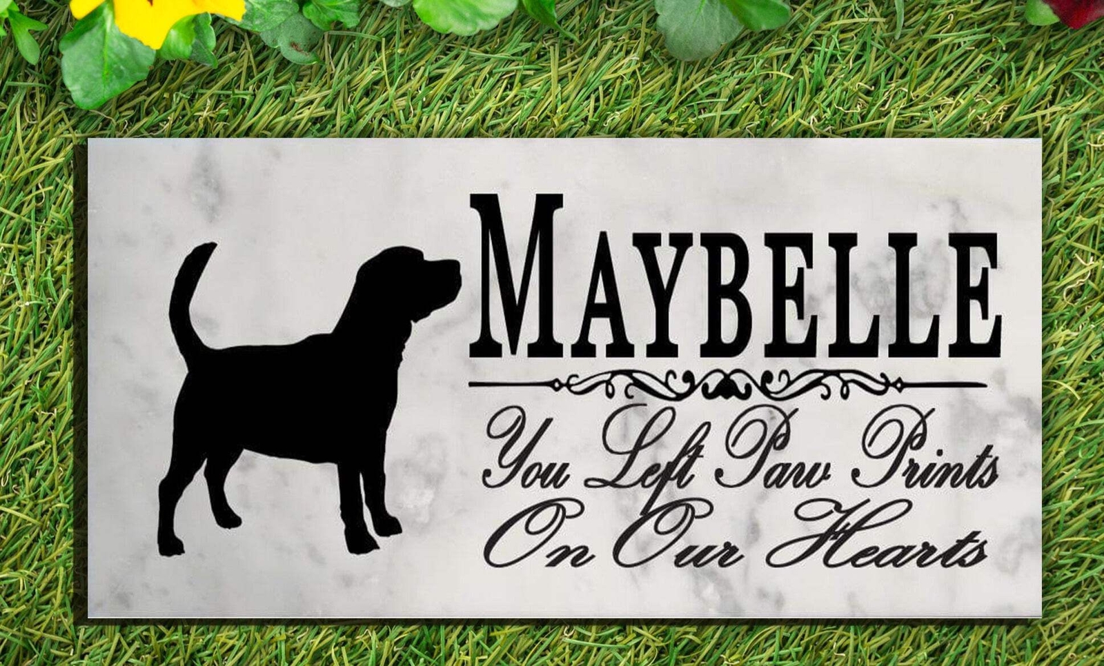 Beagle Memorial Marble Stone Plaque Personalized Dog Grave Marker Outdoor or Ind