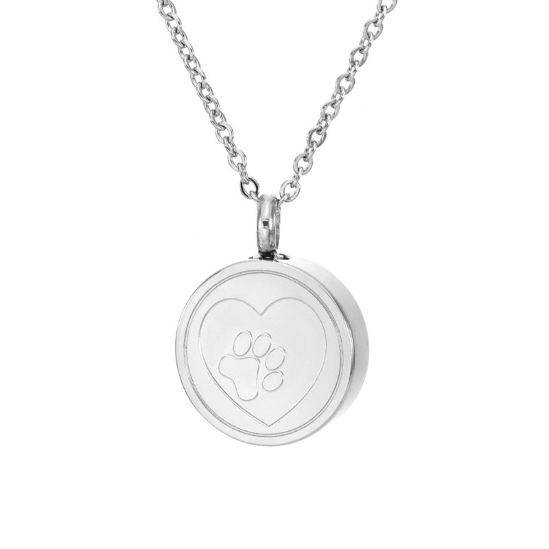 Pet Cremation Jewelry Urn Memorial Ashes Necklace Paws Round Pendants Necklace