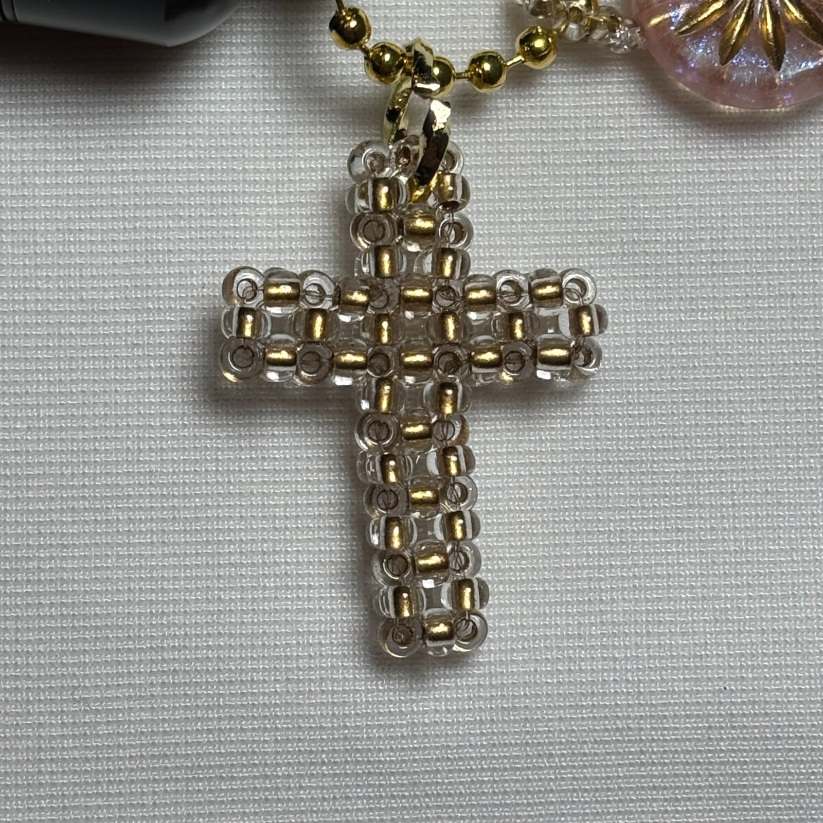 Cremation Ashes Keychain – Cremation Keepsake(gold cross and pink orb)