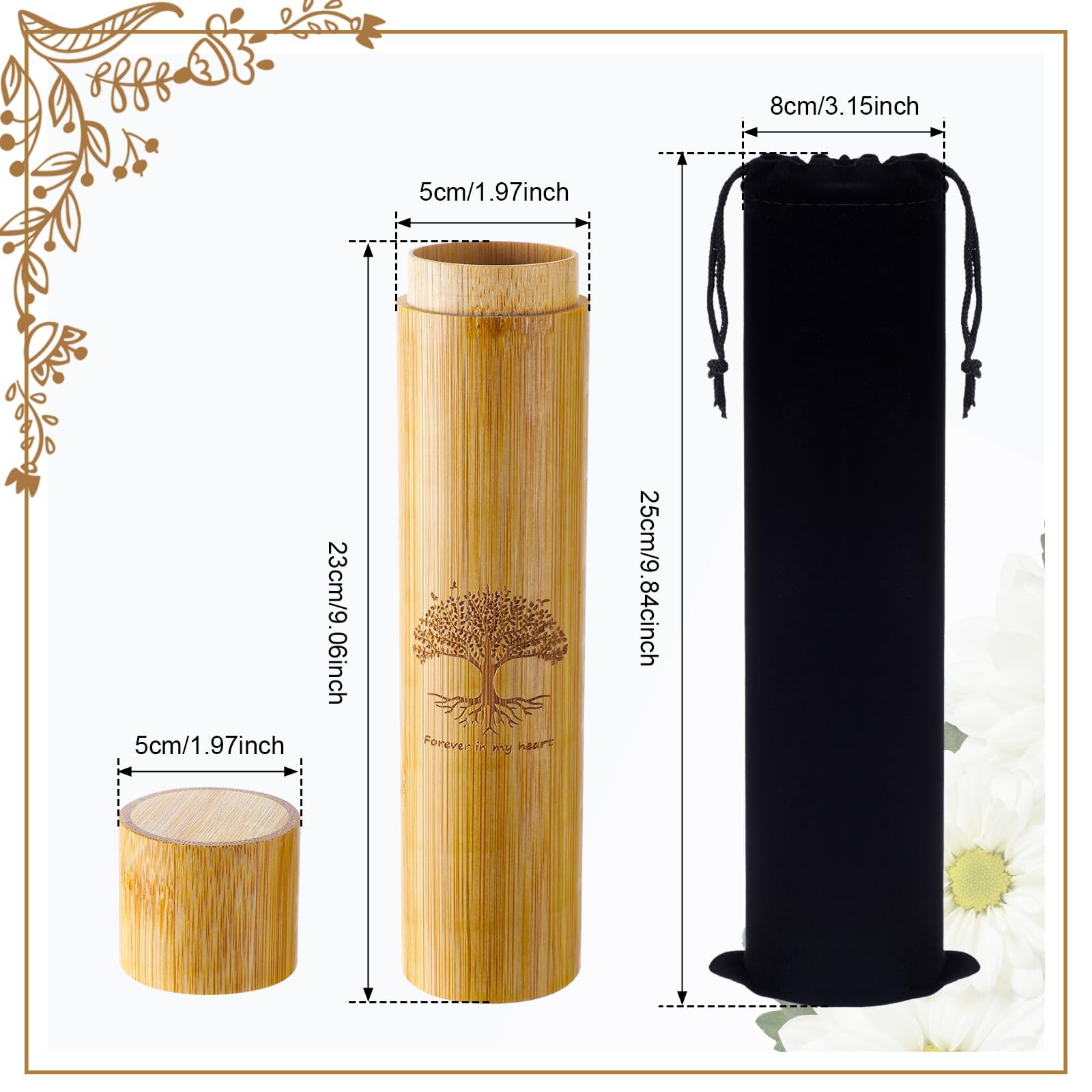 Thyle 1 Set Bamboo Scattering Urns for Ashes 9” x 2” Light Brown