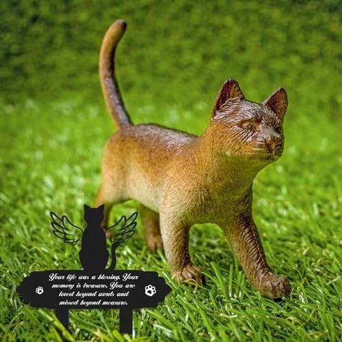 Memorial Decorations – Garden Stakes Markers with Angel Wings, Waterproof Cat