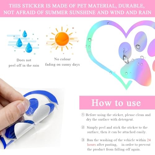 Yourkar Pet Dog Paw Print Sticker, Love Heart Dog Paw Stamped Colorful