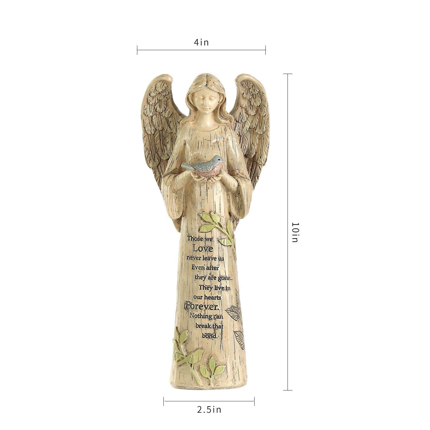 Memorial Angel Statue with Bird, Sympathy Gift for Loss of Loved One, 10 Inch…