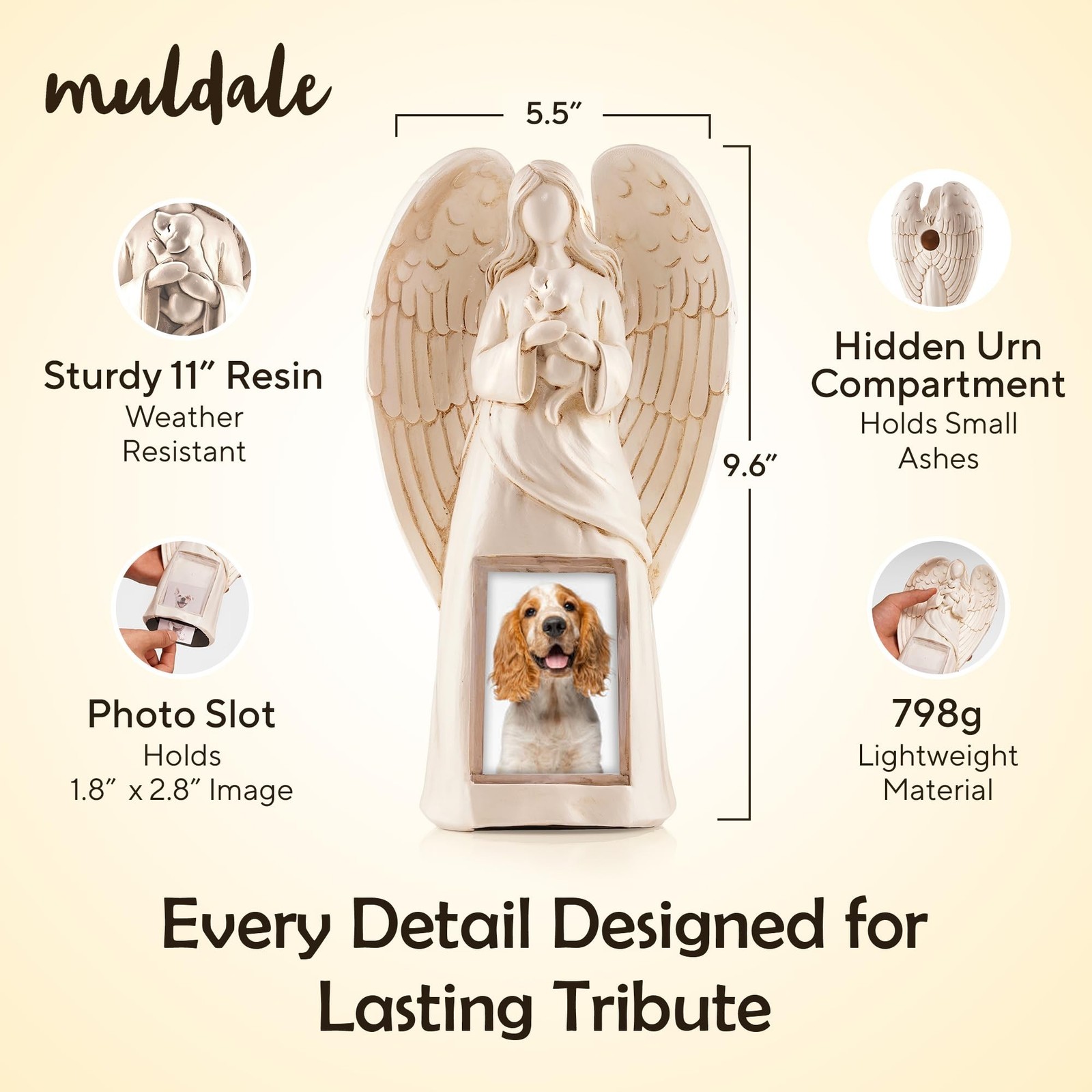 Muldale Dog Memorial Statue – Dog Photo Frame – Guardian Angel for Beloved Pe…
