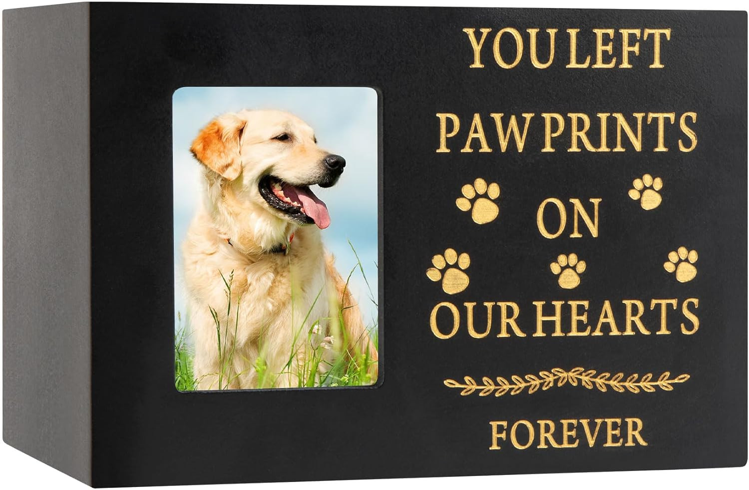 Wooden Pet Urn Memory Box with Photo Frame for Dog or Cat Ashes Black