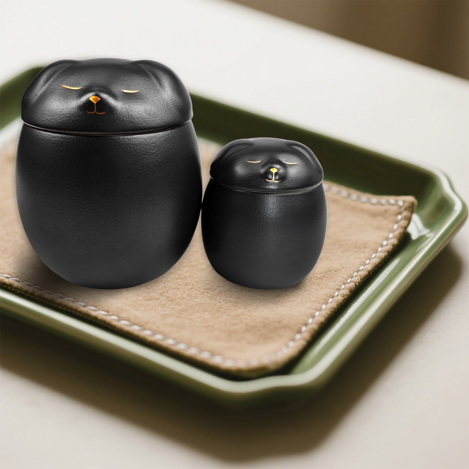 Smiley Dog Shaped Black Pet Urn 3.2×2.9 inch for Small Dog And Cat Ashes