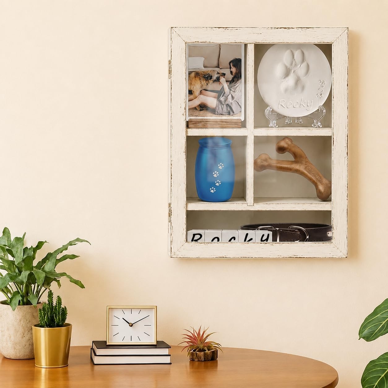 Pet Memorial Shadow Box – 12×16″ Solid Wood Display Case, Adjustable Shelves, Pe
