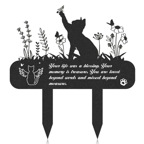 Pet Grave Markers – Metal Memorial Plaque, Waterproof Cemetery Stakes, Pet Cat