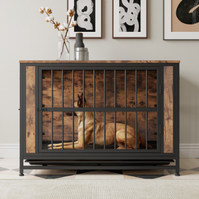 Dog Crate Furniture, Wooden Dog Crate Table, 38.9 Dog Kennel With 2 Sliding Door