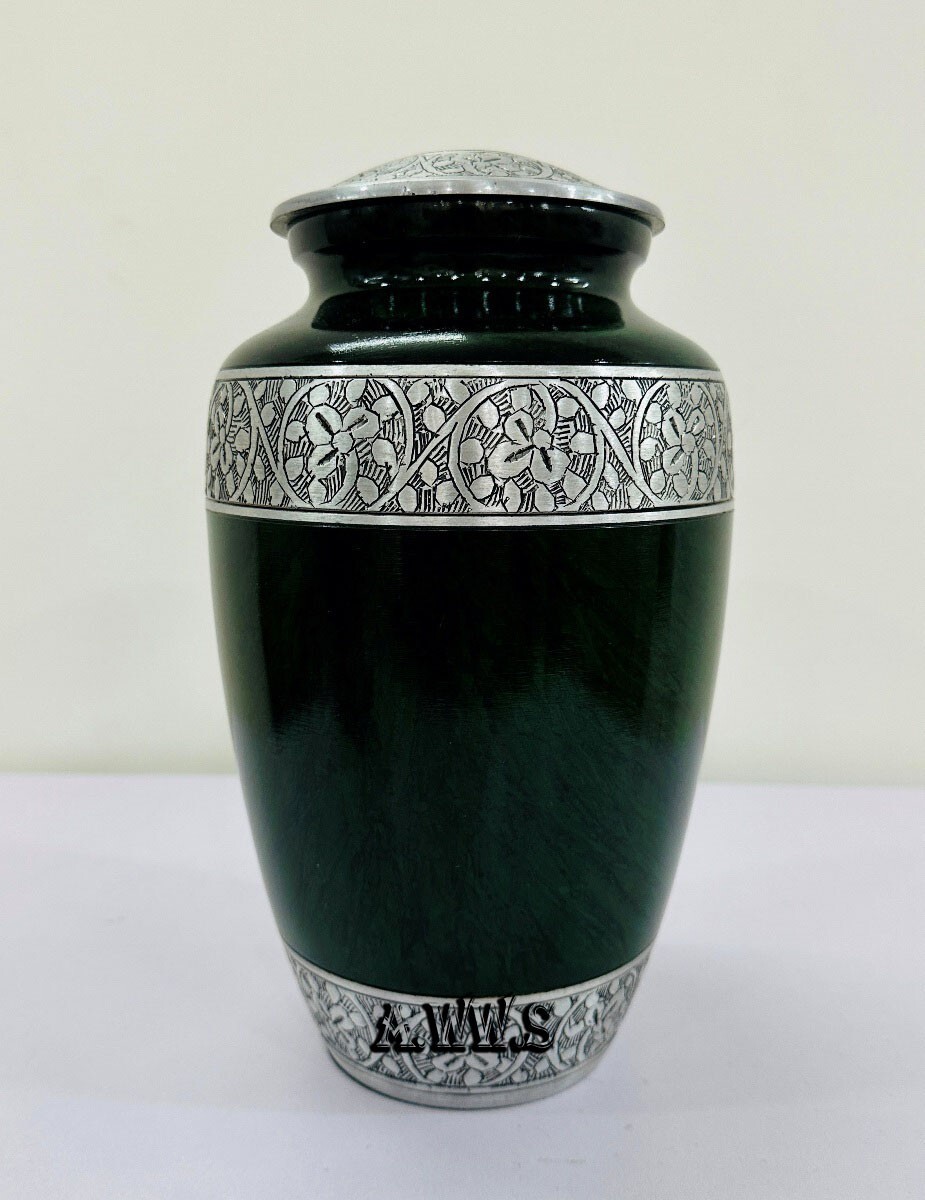 Cremation Urn for Human Ashes – Handcrafted Funeral Memorial Urn Green (Adult)