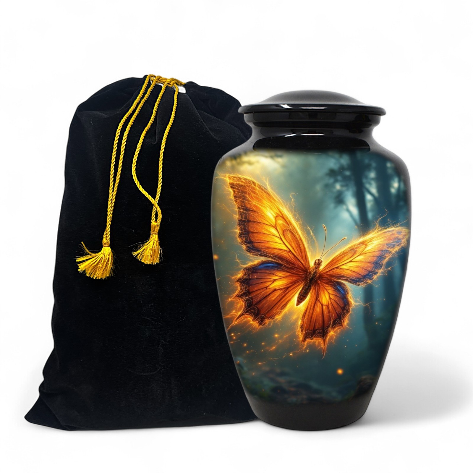 Large Adult Urn for Human Ashes Golden Butterfly Cremation Urn with Bag
