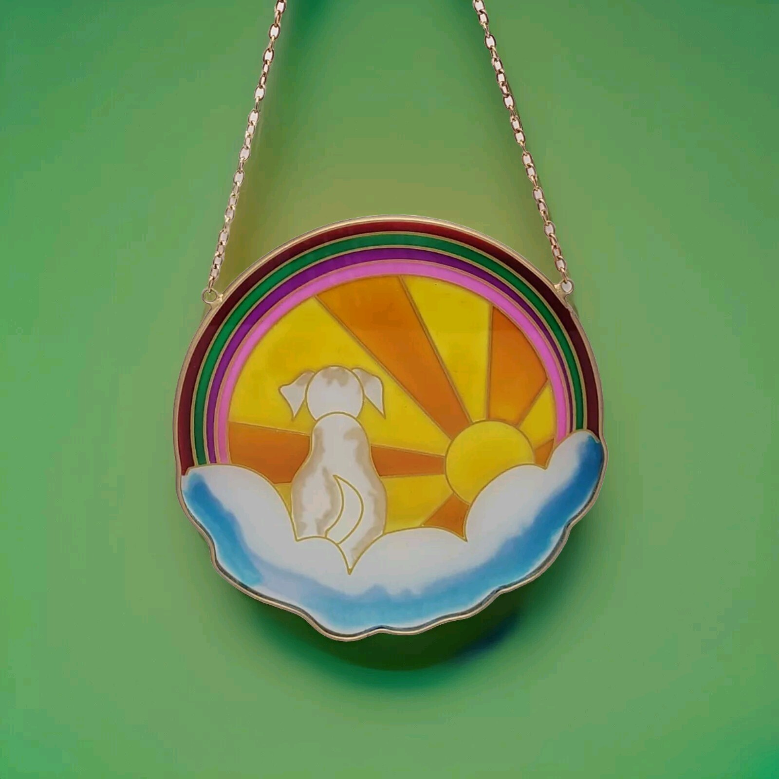 Memorial Gift for Loss of Dog, Stained Glass Round Rainbow Bridge Dog Sympathy
