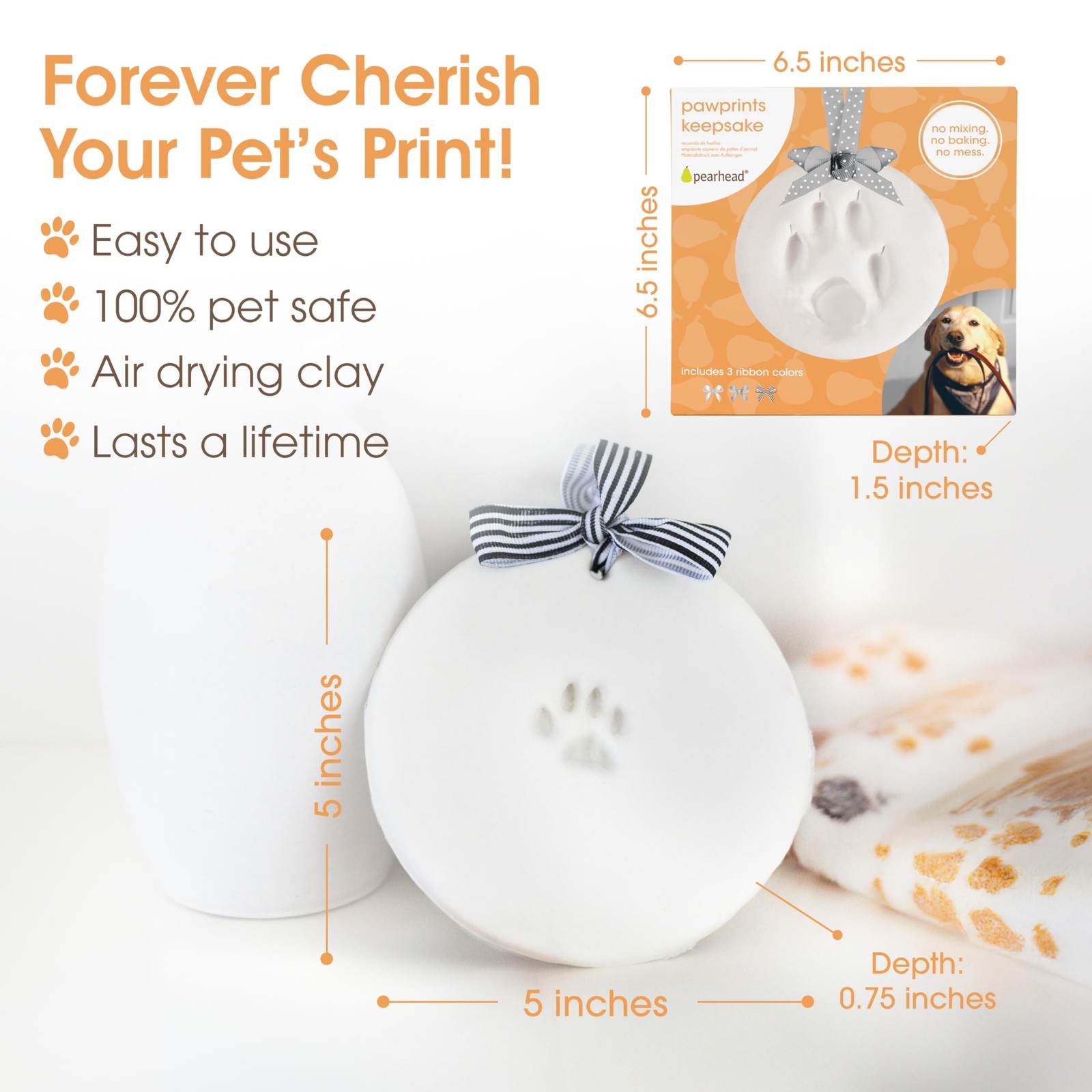 Pearhead Pet Paw Print Keepsake Ornament Kit,Memorial Clay Paw Impression for…