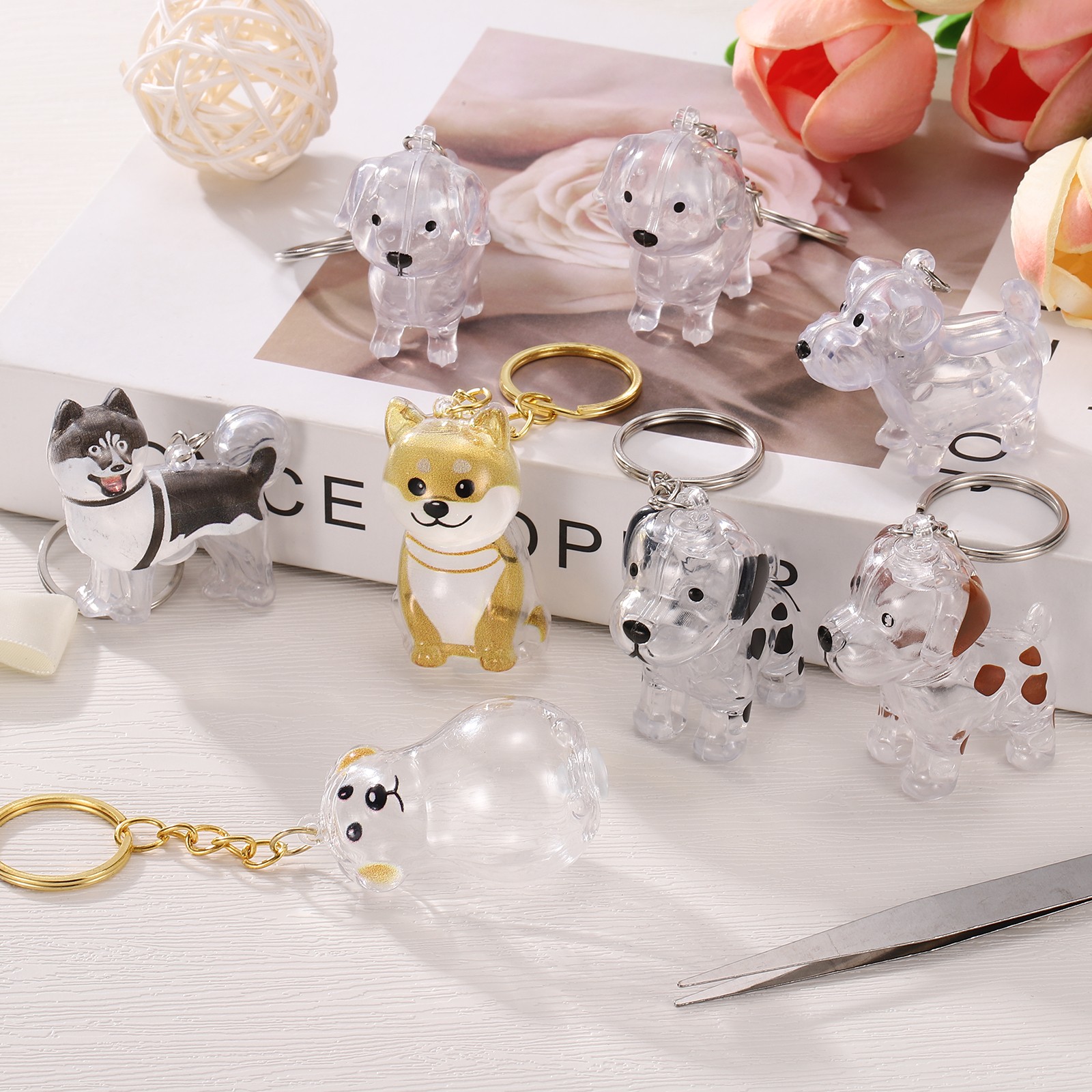 2Pcs Dog Hair Collector Keychain with Tweezers Style 11