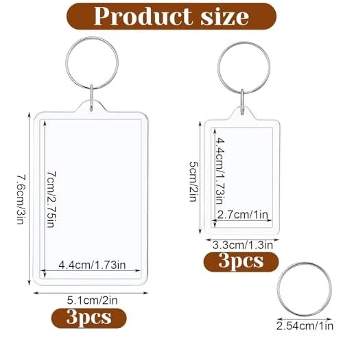 6PCS Acrylic Photo Frame Keychain Holder, 2 Size Personalized Custom Picture