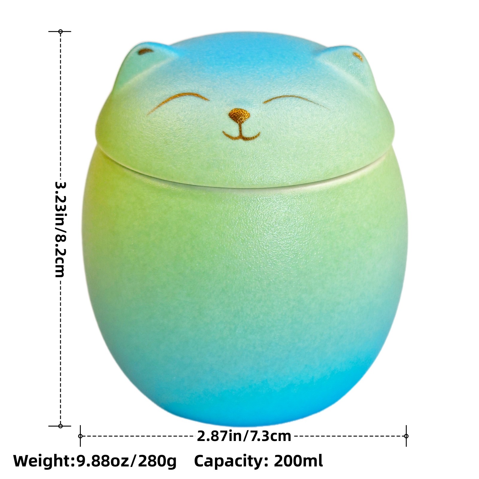 Smiley Cat Shaped Pet Urn Blue-Green Gradient For Small Dog And Cat Ashes(M)