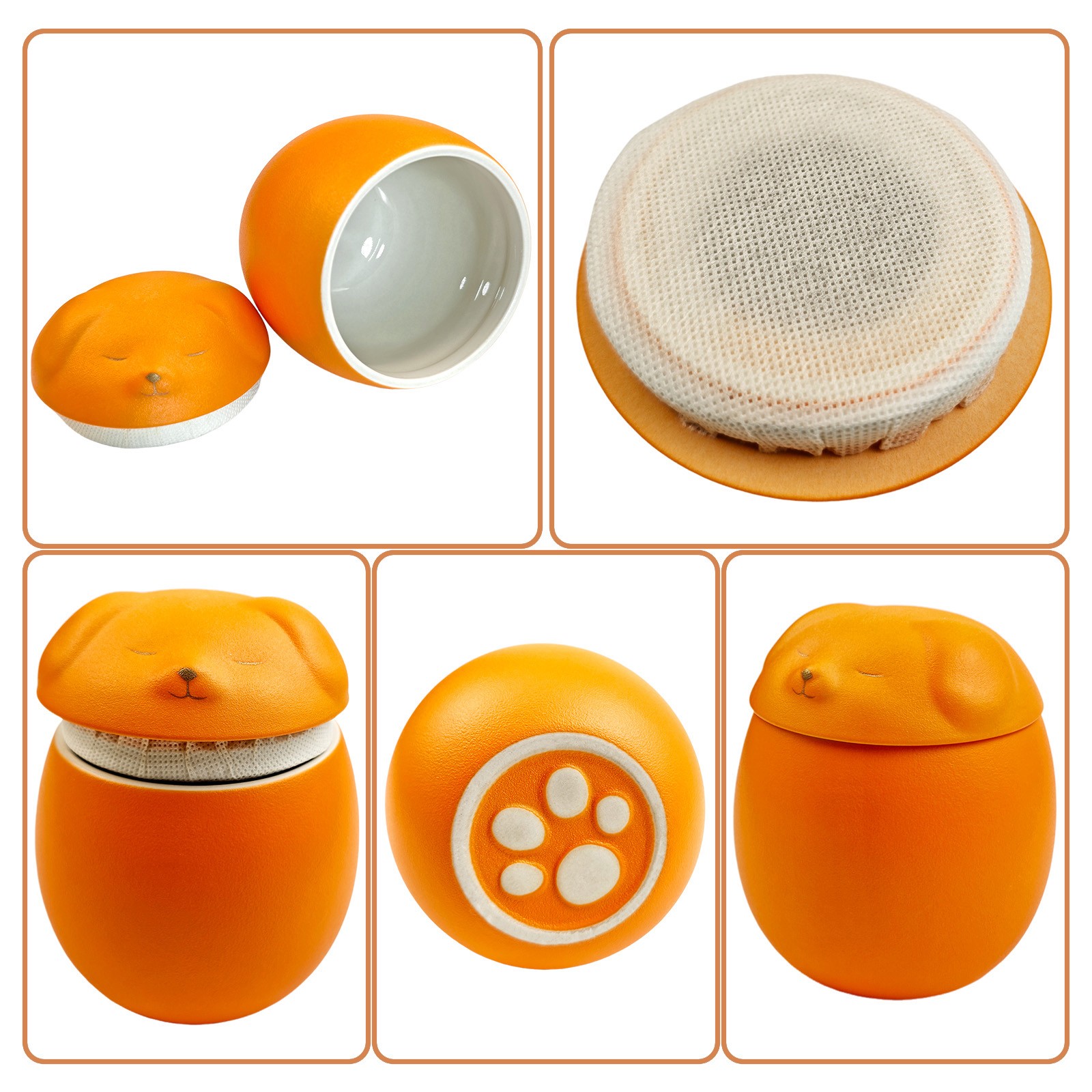 Smiley Dog Shaped Orange Pet Urn 4.9×4.3 inches For Small Dog And Cat Ashes