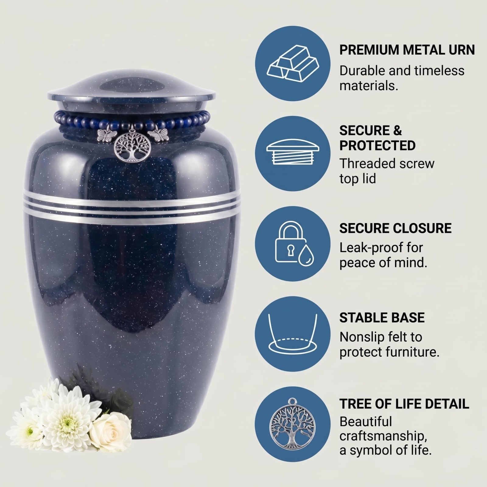 Cremation Urns for Human Ashes Adult Female/Male— Midnight Blue Metal Urn