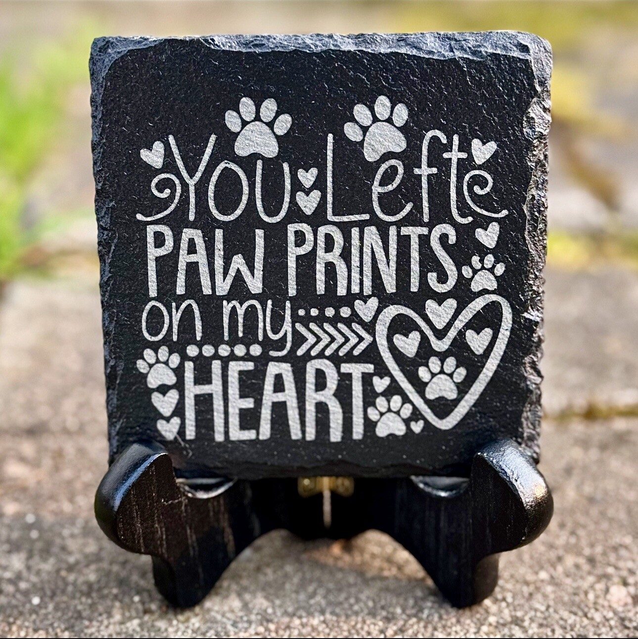 Pet Memorial Mini Slate Engraved You Left Paw Prints On My Heart Plaque Dog