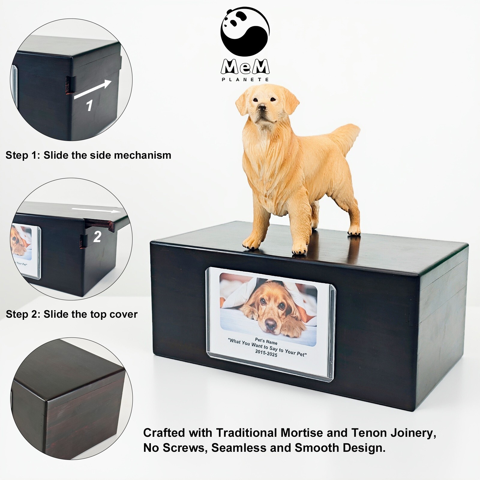 Golden Retriever Model Pet Urn Rosewood Solid Wood With Photo Frame Memorial