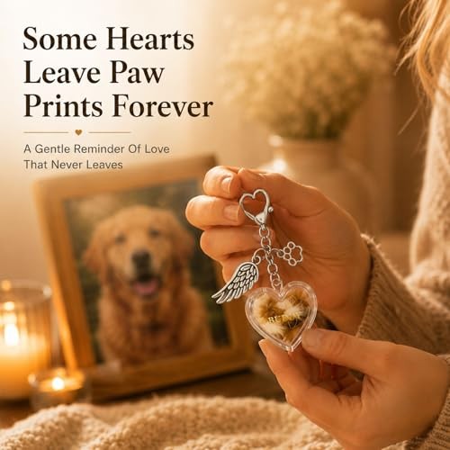 Pet Fur Keepsake Memorial Locket – Clear Heart for Dog Cat Fur or Photo