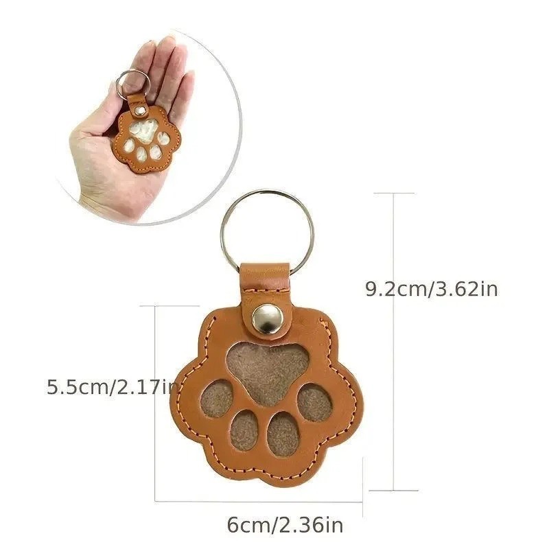Pets Hair Memorial Keepsake Keychain PU Leather Dog Cat Storage Pouch Bag Charm