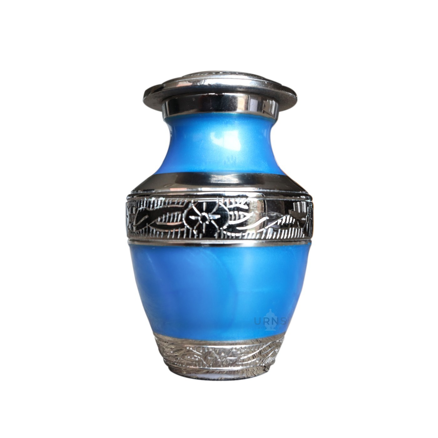 Blue Sapphire with Silver Skirting Keepsake Cremation Urn for Ashes