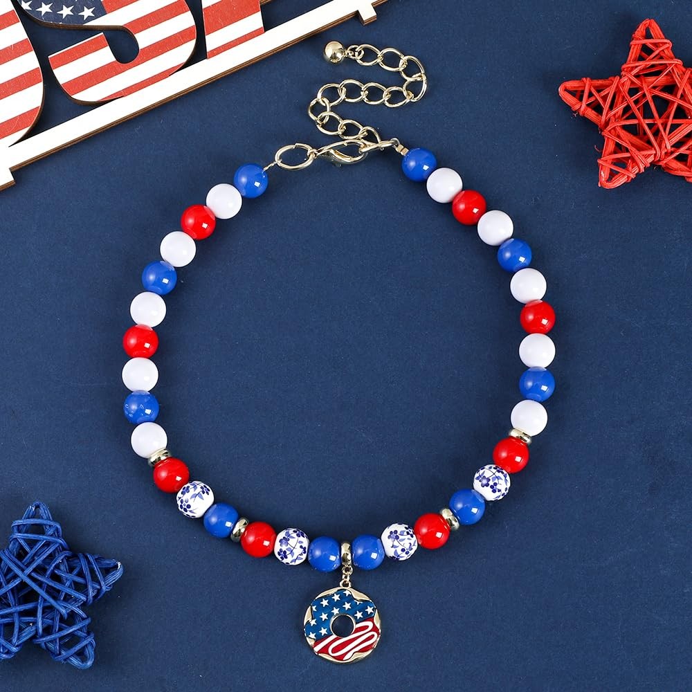 4th of July Dog Beaded Necklace | Durable USA Pet Collar for Dog Cat Adjustab…
