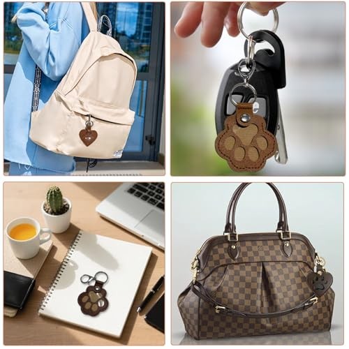 4-Piece Leather Pet Memorial Keychain Cat Hair Fur 2.36in(tack of 4) mud gray
