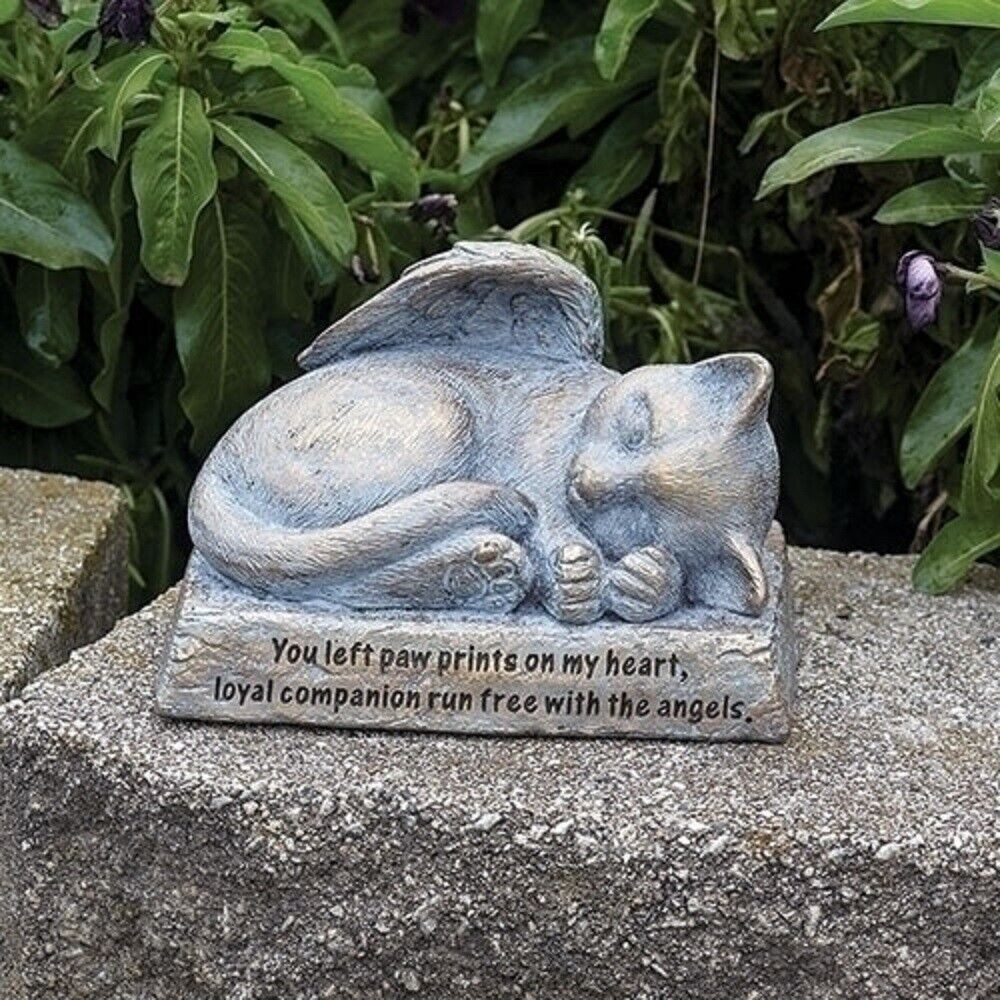 You Left Paw Prints on my Heart Cat Angel Garden Statue 6 Inch Long